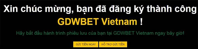 Thông báo đăng ký GDWBET thành công